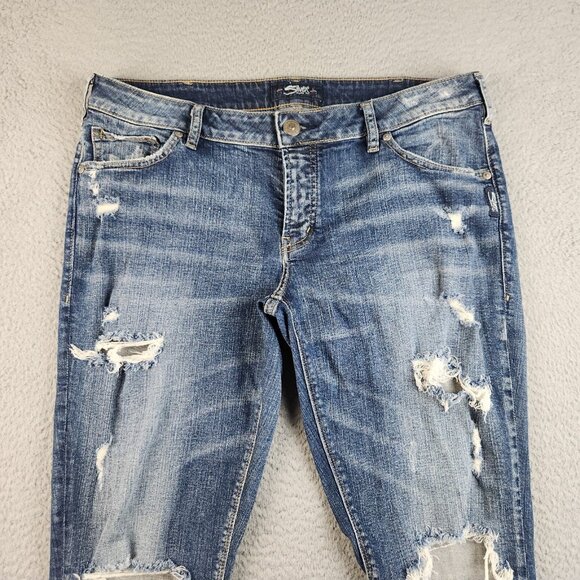 Silver Jeans Women's 33x27 Kenni Skinny Ankle Distressed Stretch Denim Pants - Picture 8 of 14